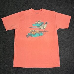 Vintage 80s T-Shirt Mens L Coral Roadrunner Cactus Single Stitch USA Made